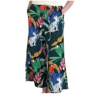 NEW Christian Siriano Linen Jungle Tropical Wide Leg Pull On Pants Large